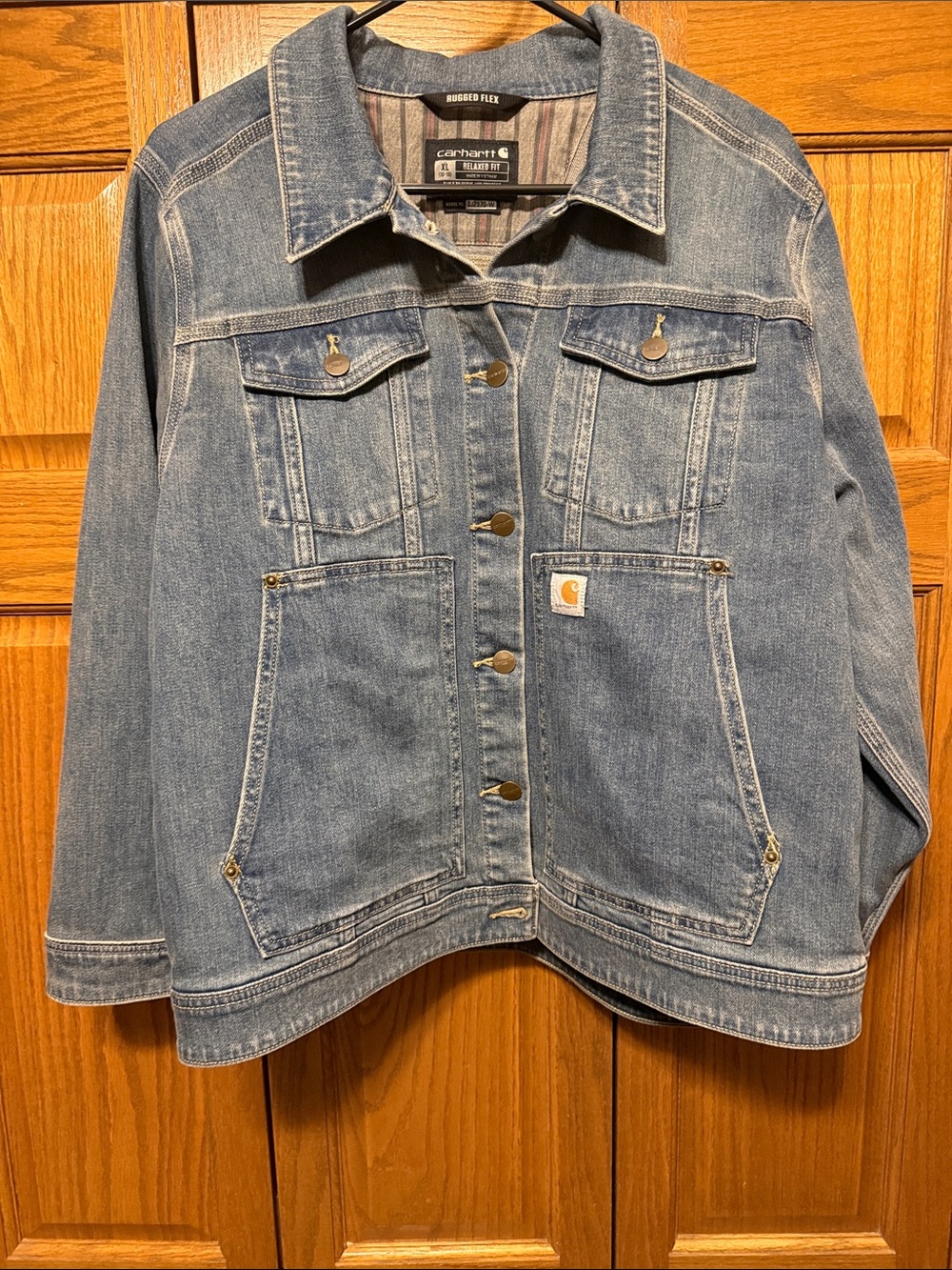 Carhartt Women's Medium Blue Denim Trucker Jacket- XL (16-18)